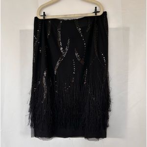 Rickie Freeman-Teri Jon Black Sequin & Fringe Skirt
